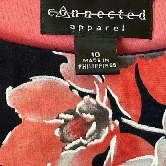 Connected Apparel Faux Wrap Floral Sheath Boatneck Dress Size:10 - Picture 2 of 9